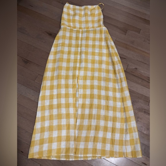 Reformation Nia Linen Midi Dress Open Back Yellow Dandelion Check Gingham - Picture 7 of 13